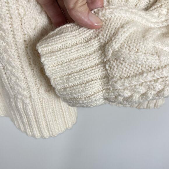 Lauren Ralph Lauren Fisherman Sweater Women M Ivory Hand Knit Cable Chunky FLAW - Picture 6 of 10